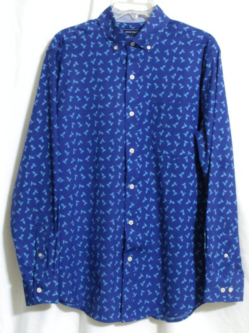 NEW CROWN & IVY Blue & Aqua Cotton Stretch Classic Fit Button Down Shirt M